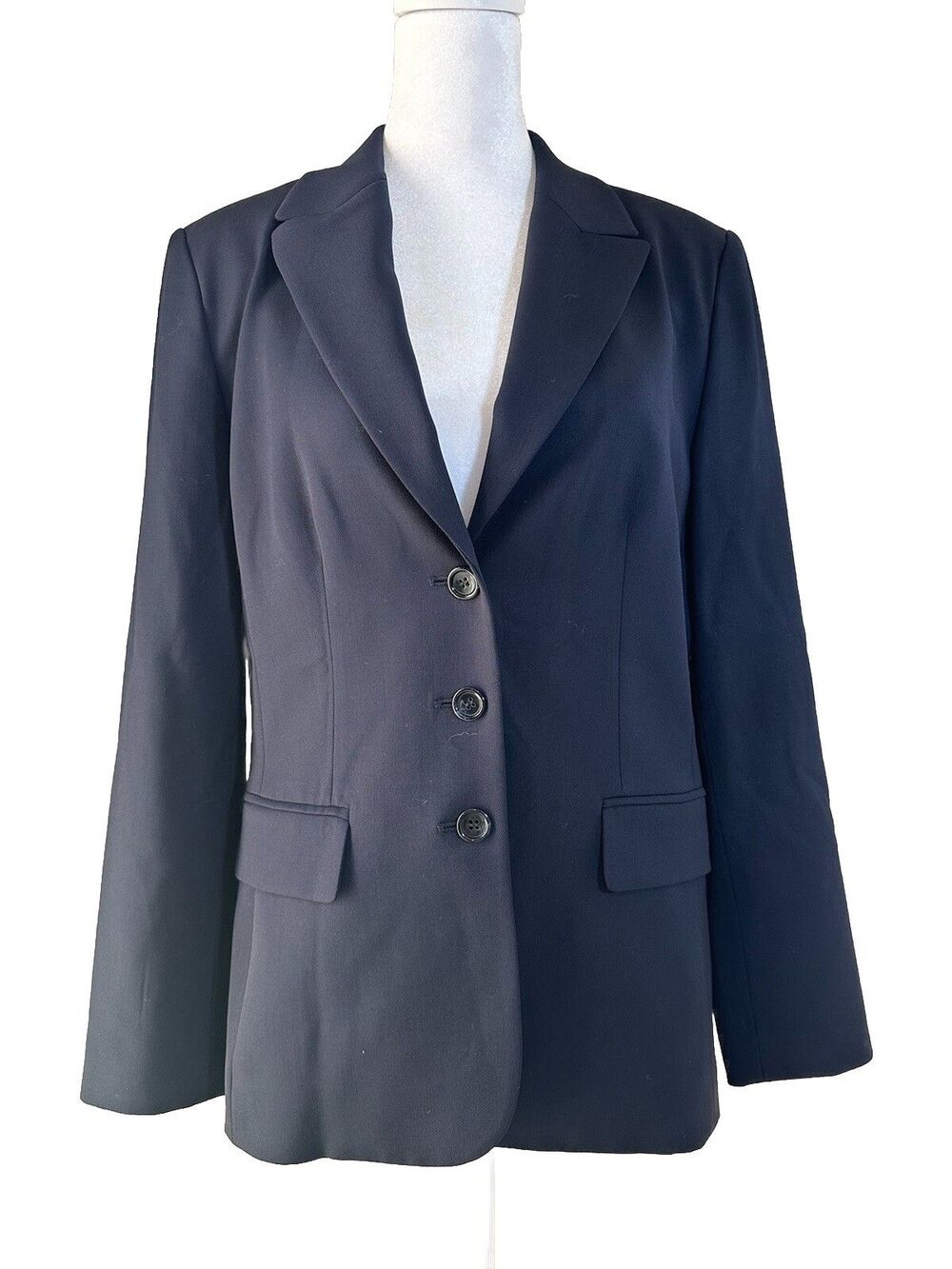 Vintage Talbots Wool Blend Womens 3 Button Blazer Padded Shoulder Black Size 4